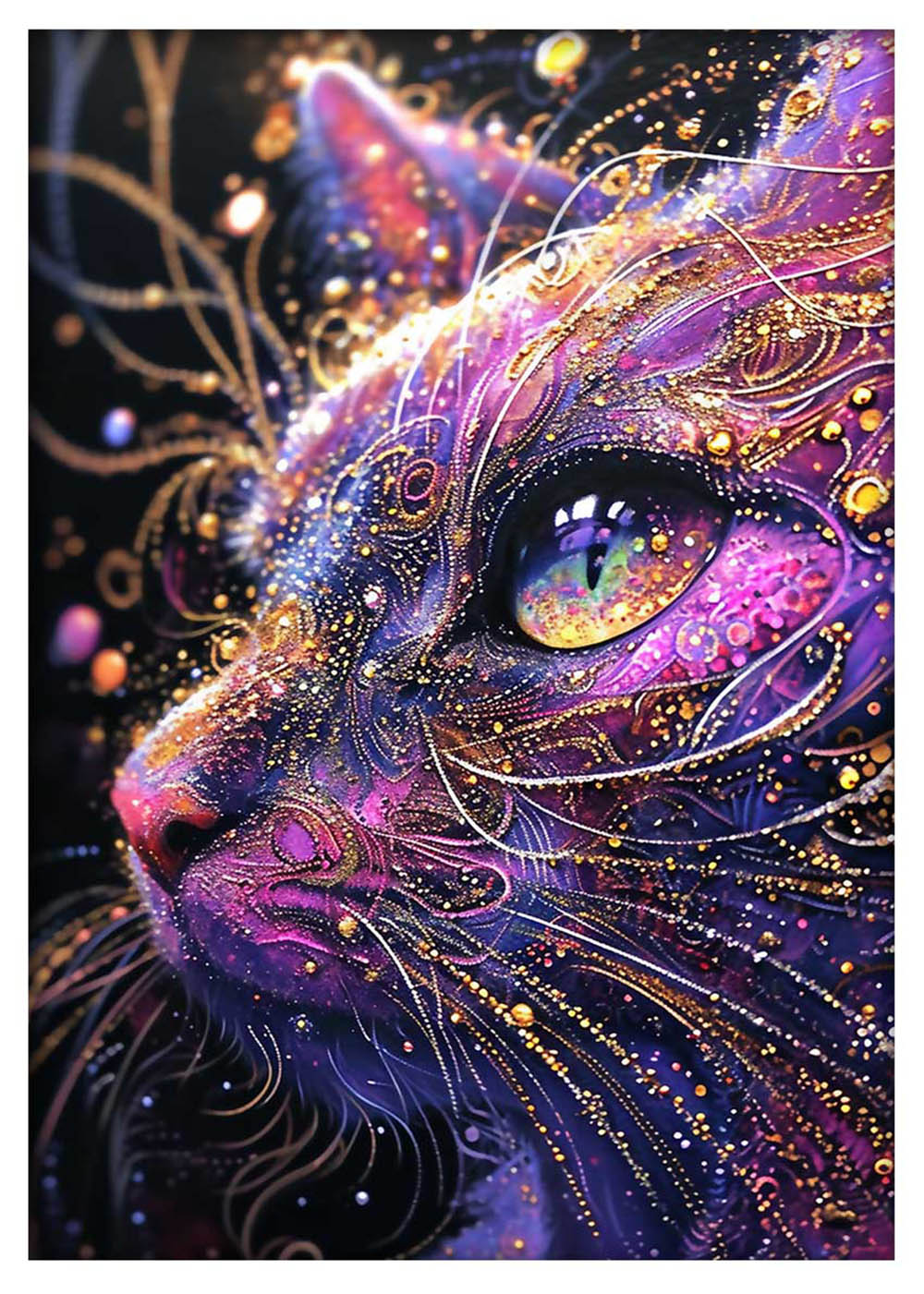 Cosmic Dream Cat in Purple & Gold – Celestial Canvas & Poster Wall Art – T915 – AiPrintLab