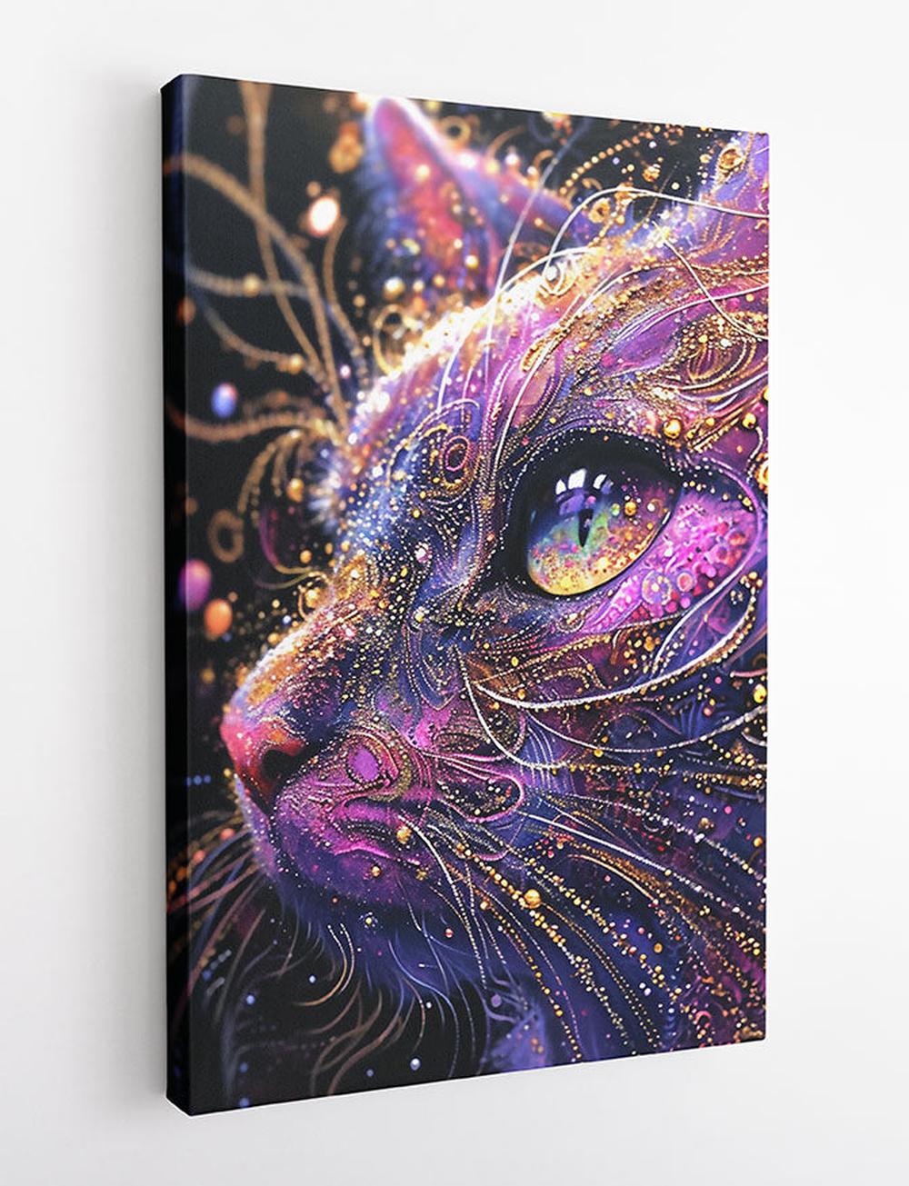 Cosmic Dream Cat in Purple & Gold – Celestial Canvas & Poster Wall Art – T915 – AiPrintLab
