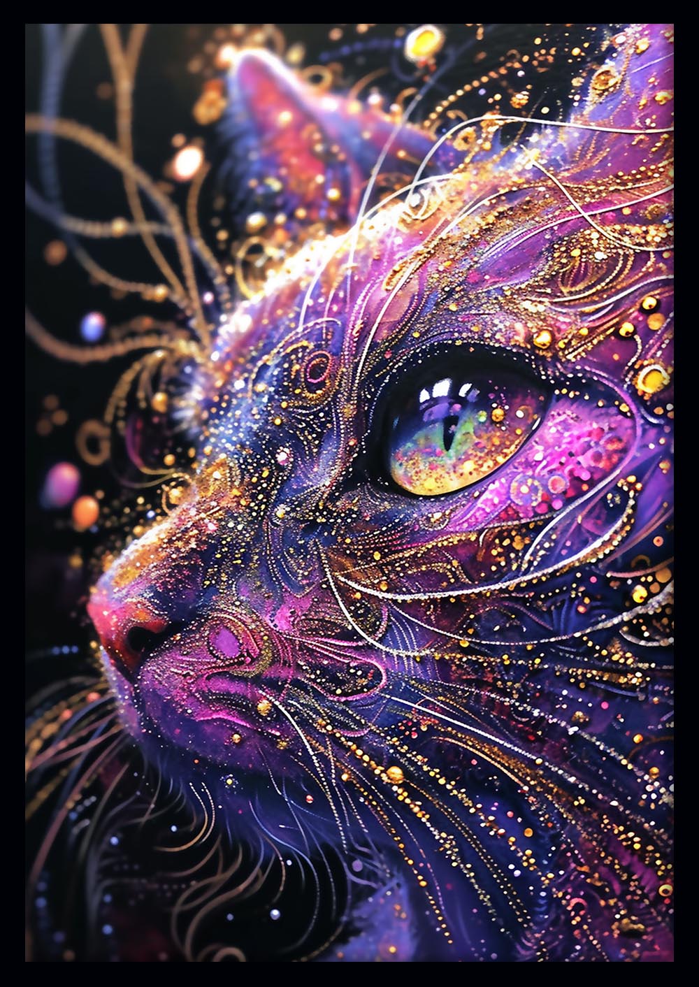 Cosmic Dream Cat in Purple & Gold – Celestial Canvas & Poster Wall Art – T915 – AiPrintLab