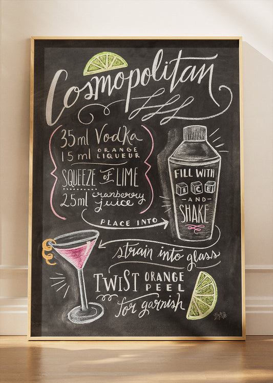 Cosmopolitan Chalkboard Cocktail Poster & Canvas Print | Handwritten Bar Wall Art