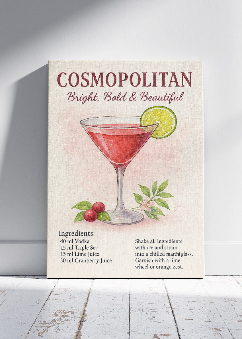Cosmopolitan Elegant Cocktail Poster & Canvas Print | Watercolor Bar Wall Art