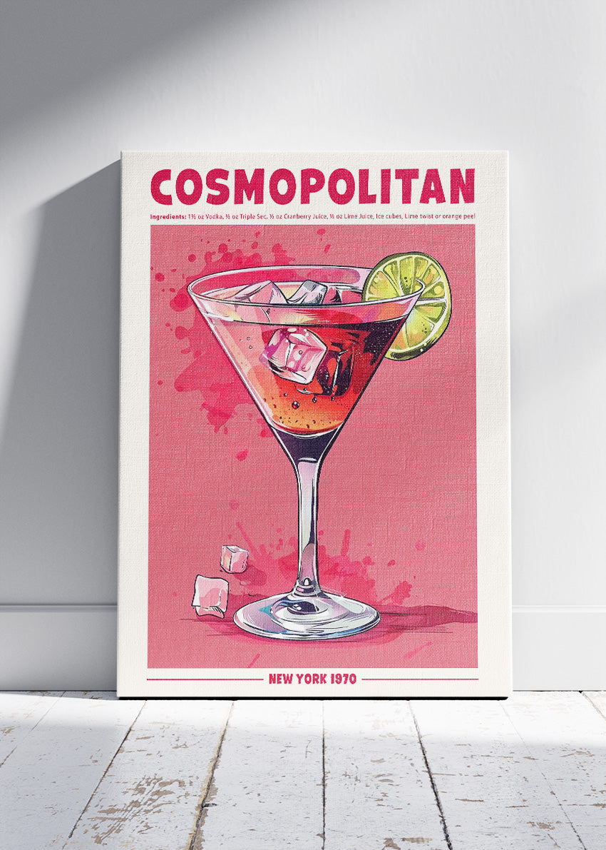 Cosmopolitan Modern Cocktail Poster & Canvas Print | Retro Bar Wall Art