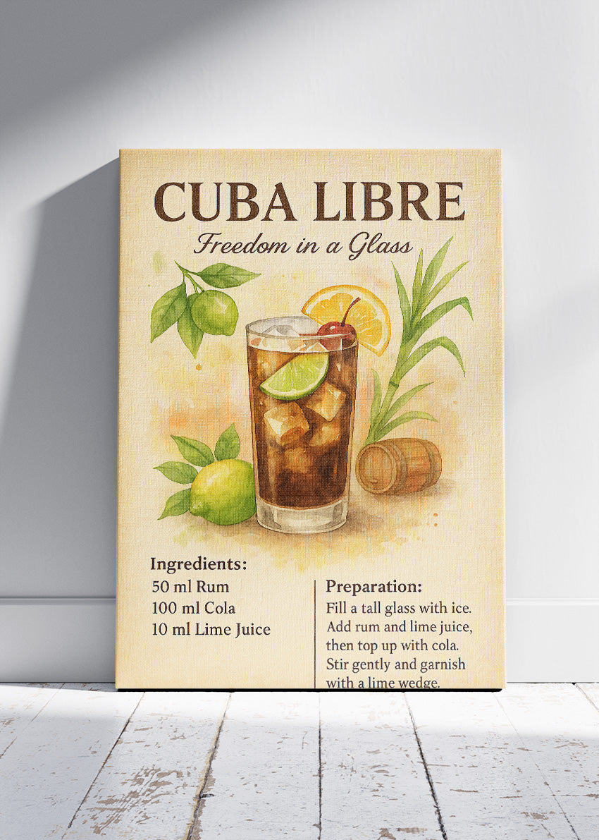 Cuba Libre Botanical Vintage Cocktail Poster & Canvas Print | Freedom in a Glass Wall Art