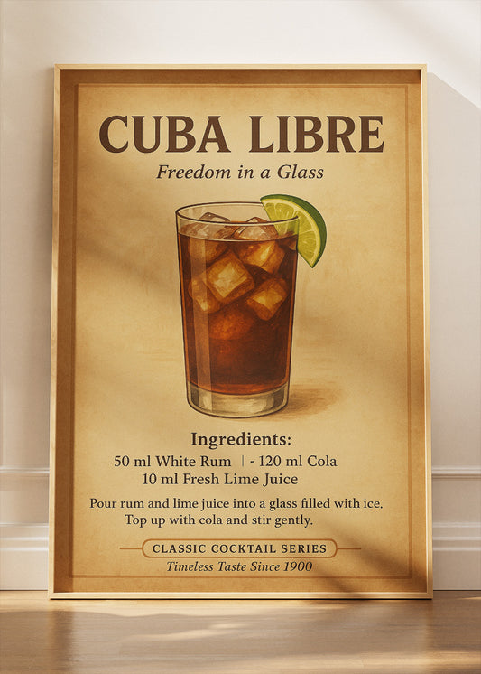 Cuba Libre Vintage Cocktail Poster & Canvas Print | Classic Bar Wall Art