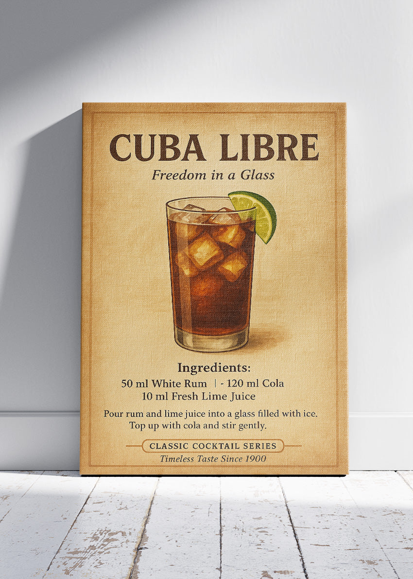 Cuba Libre Vintage Cocktail Poster & Canvas Print | Classic Bar Wall Art