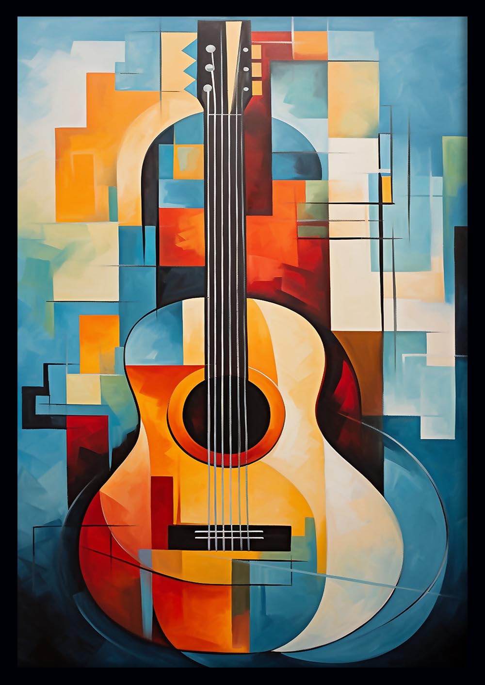 Cubist Guitar Abstract Canvas Art & Poster – T732 – AiPrintLab