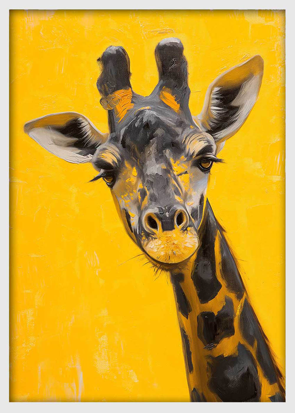 Curious Giraffe Portrait on Yellow – Animal Canvas Wall Art – T943 – AiPrintLab