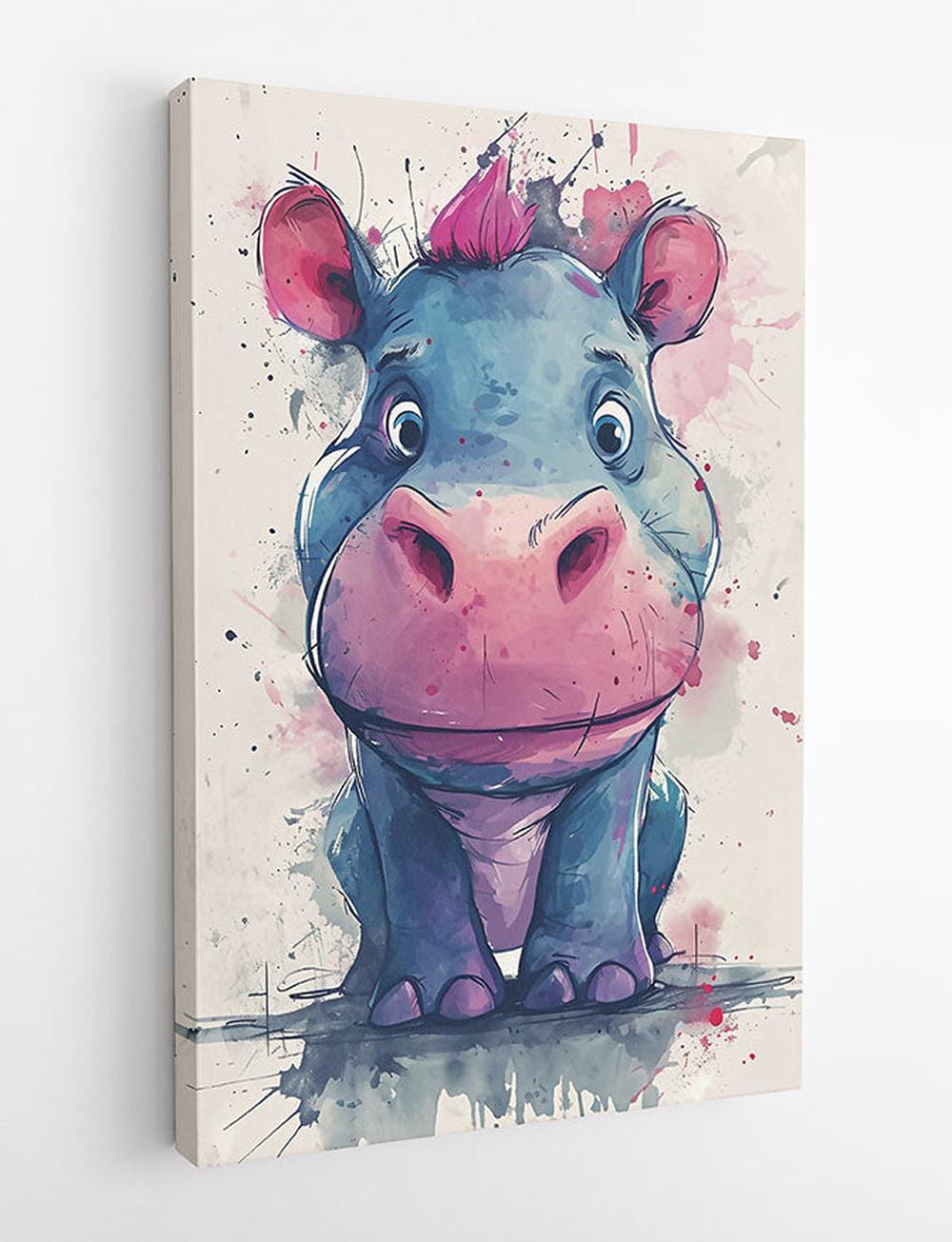 Cute Watercolor Hippo Canvas Art – Playful Baby Hippo Poster – T785 – AiPrintLab