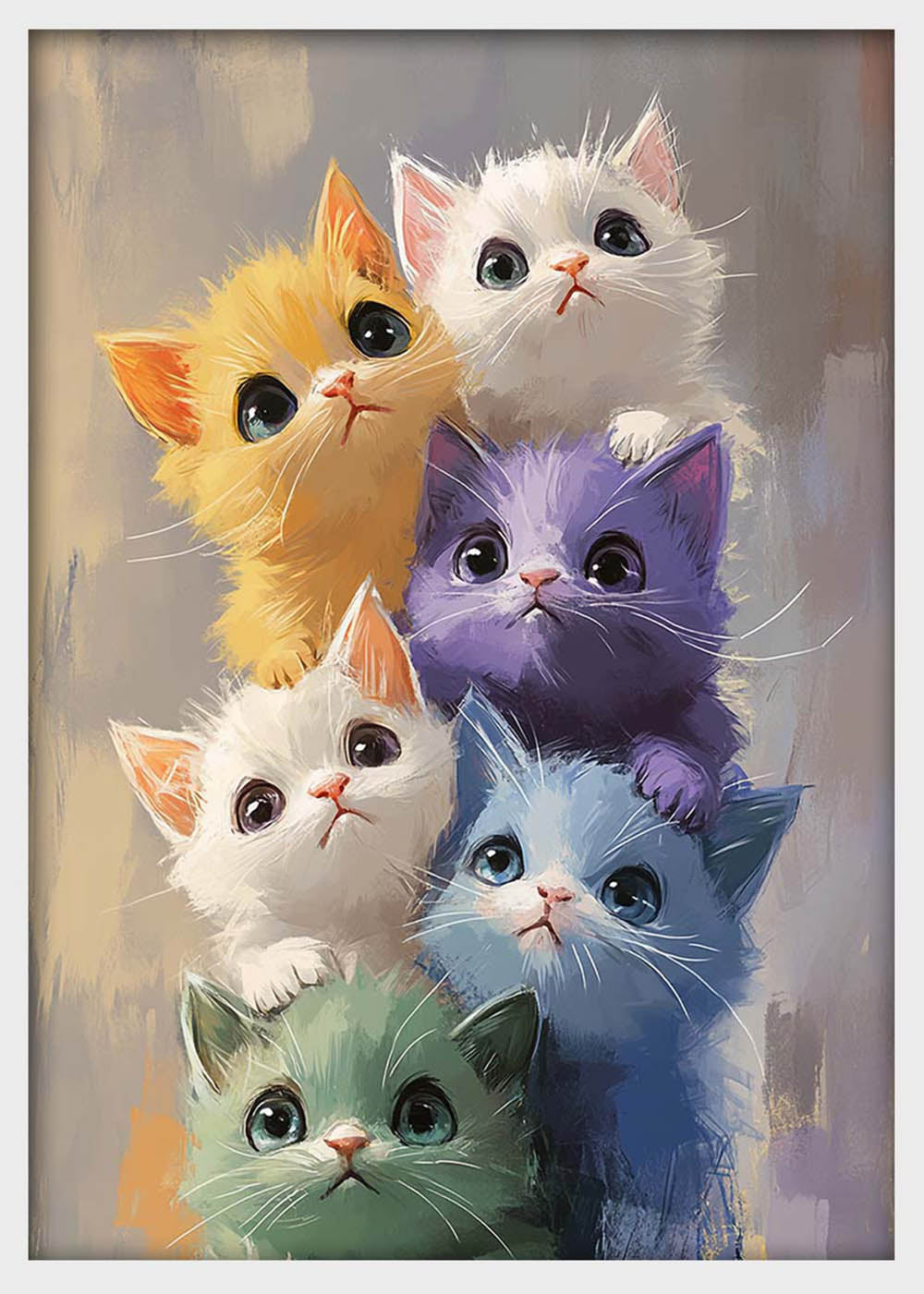 Cute Colorful Kittens Canvas Wall Art & Poster Print | Playful Rainbow Cat Illustration – T1345 – Aiprintlab