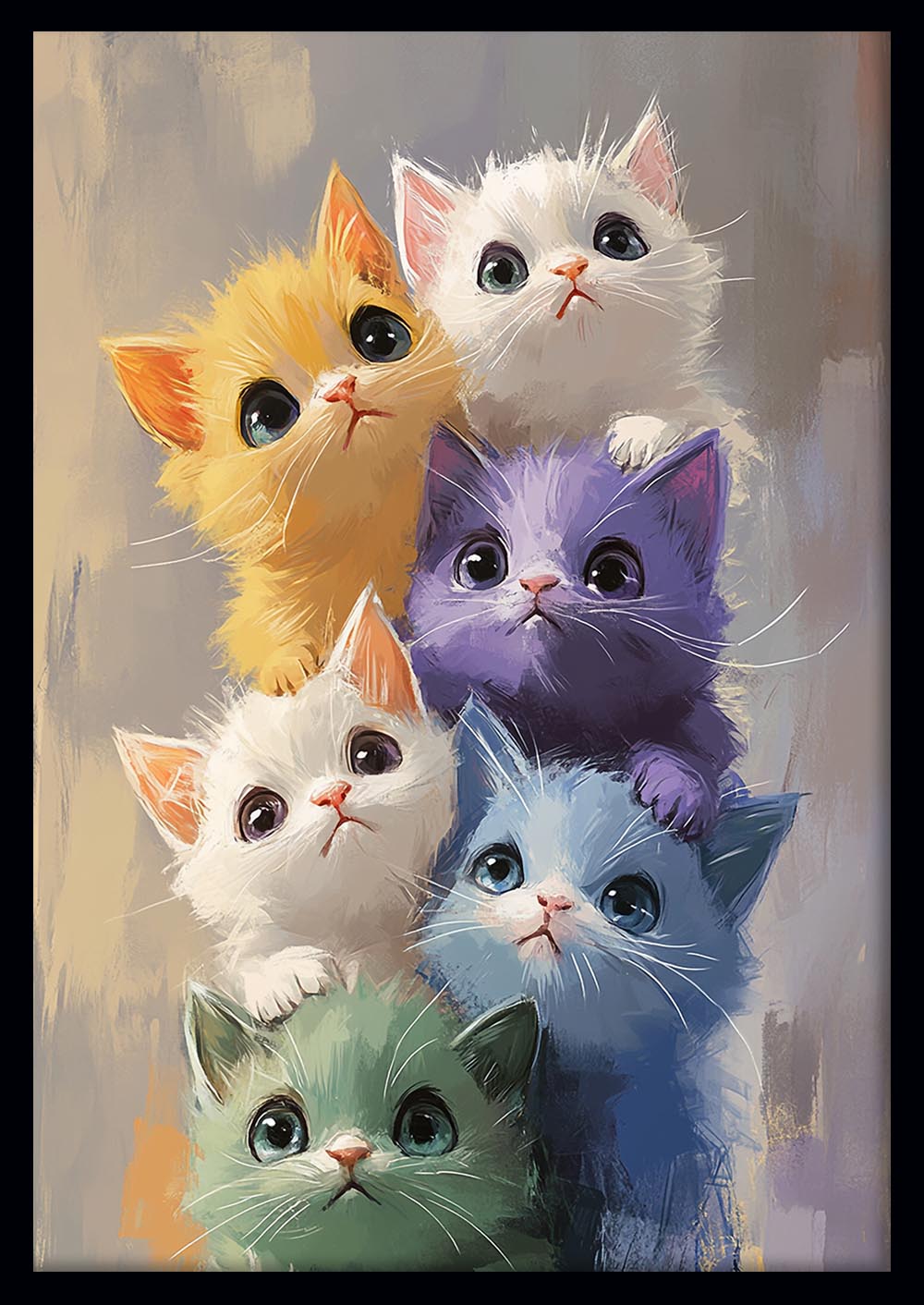 Cute Colorful Kittens Canvas Wall Art & Poster Print | Playful Rainbow Cat Illustration – T1345 – Aiprintlab 1