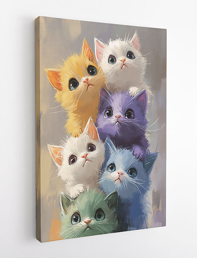 Cute Colorful Kittens Canvas Wall Art & Poster Print | Playful Rainbow Cat Illustration – T1345 – Aiprintlab 2