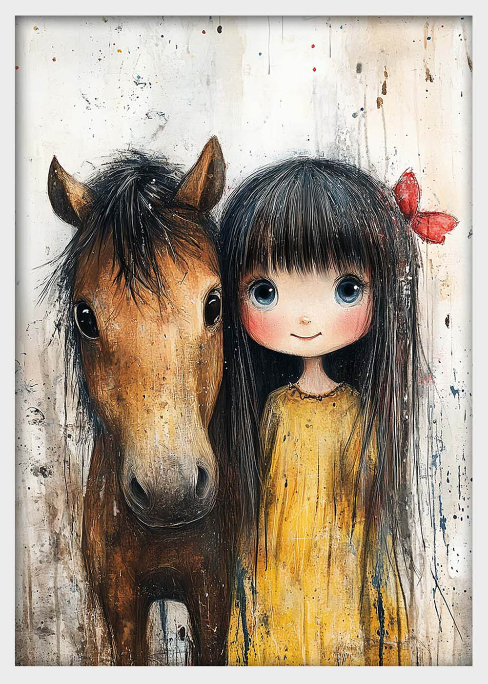 Cute Girl with Horse Canvas Wall Art & Poster Print | Whimsical Animal Friendship – T1371 – Aiprintlab