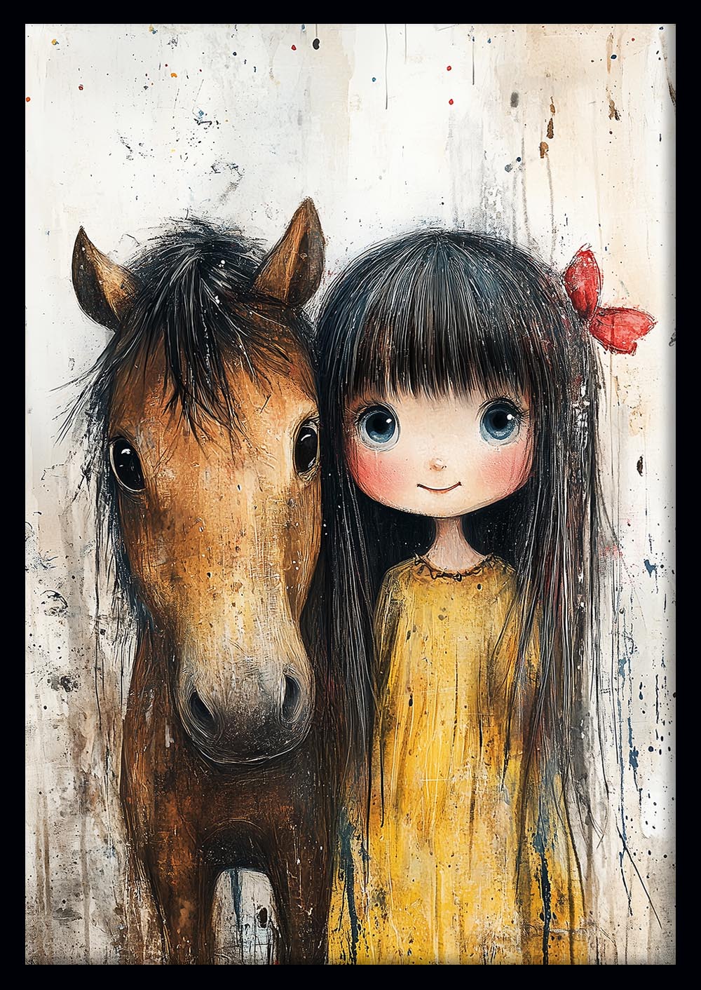 Cute Girl with Horse Canvas Wall Art & Poster Print | Whimsical Animal Friendship – T1371 – Aiprintlab 1