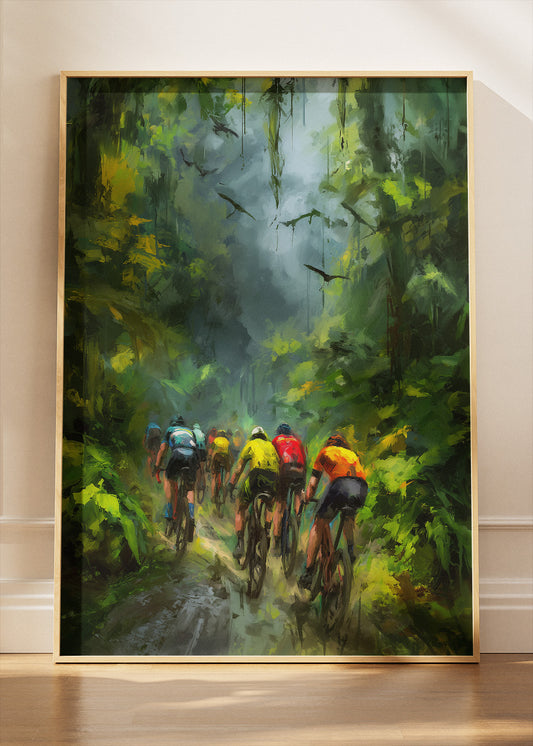 Forest Peloton Cycling Art Print & Canvas – Lush Green Endurance Road Cycling Wall Art