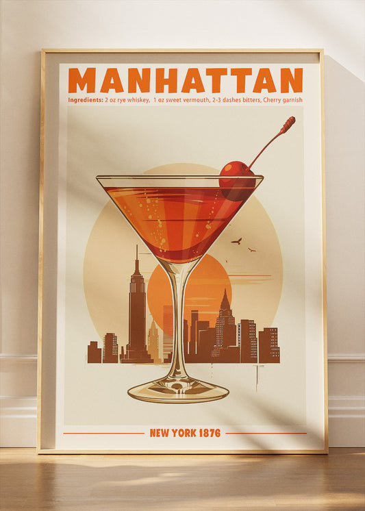 Manhattan Classic Cocktail Poster & Canvas Print | Vintage New York Bar Wall Art