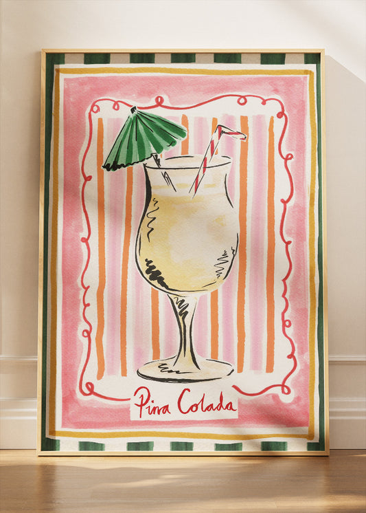 Piña Colada Cocktail Poster & Canvas Print | Vintage Tropical Bar Wall Art