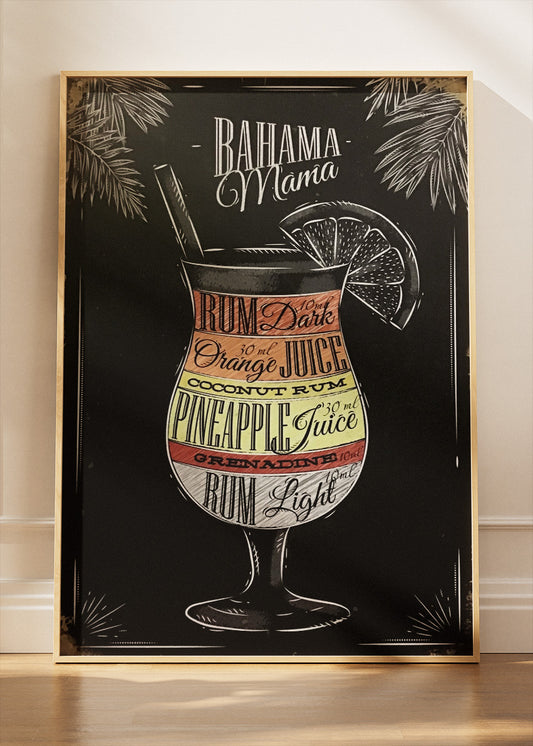 Bahama Mama Cocktail Poster & Canvas Print | Vintage Tropical Bar Wall Art