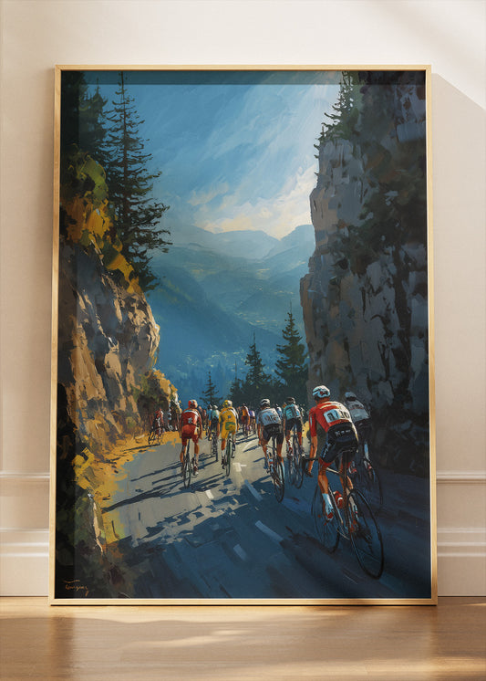 Mountain Pass Peloton Cycling Art Print & Canvas – Alpine Canyon Road Cycling Wall Art