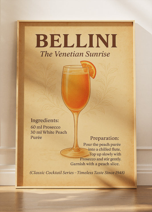 Bellini Vintage Cocktail Poster & Canvas Print | Classic Venetian Bar Wall Art
