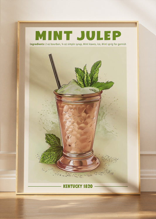 Mint Julep Classic Cocktail Poster & Canvas Print | Vintage Kentucky Bar Wall Art