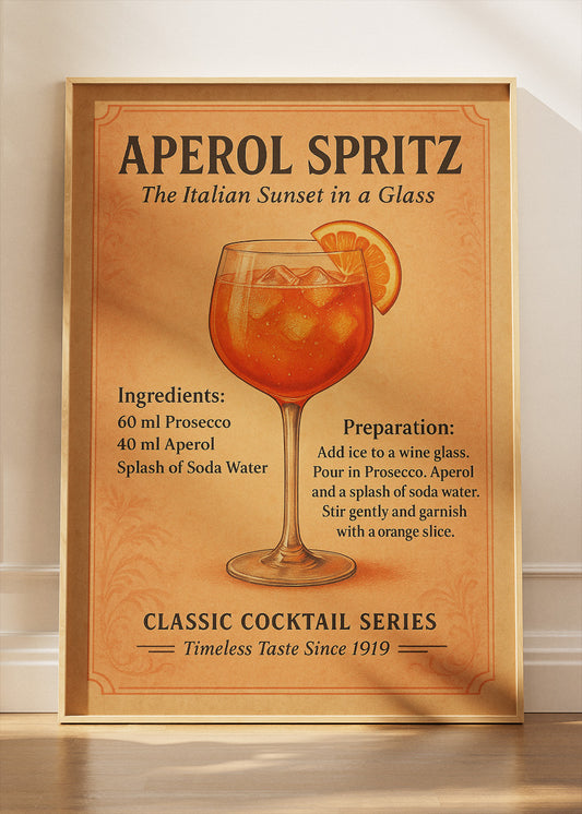 Aperol Spritz Vintage Cocktail Poster & Canvas Print | Classic Italian Bar Wall Art