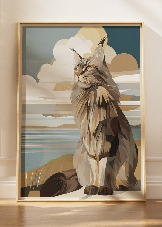 Maine Coon Cat Poster & Canvas Print – Coastal Modern Pet Art