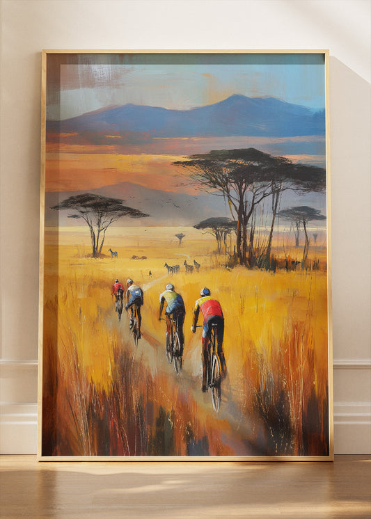 Golden Savanna Cycling Art Print & Canvas – Endless Horizon Ride