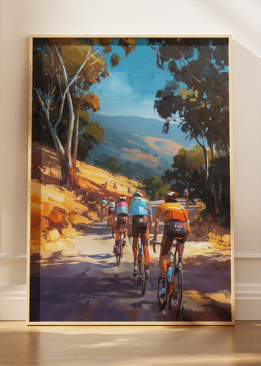 Scenic Road Cycling Art Print & Canvas – Group Cyclists Landscape Wall Art