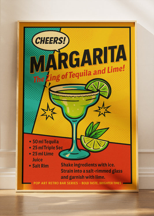 Margarita Pop Art Cocktail Recipe Poster & Canvas Print | Retro Comic Bar Wall Art