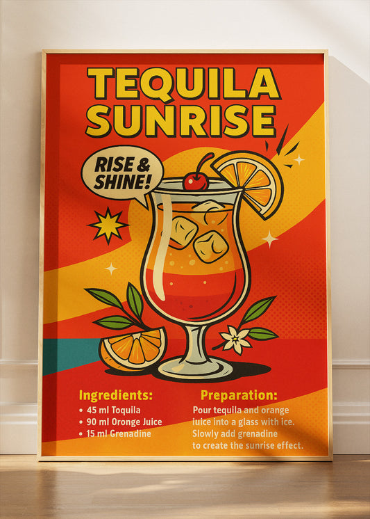 Tequila Sunrise Pop Art Poster & Canvas Print | Retro Bar Cocktail Wall Art