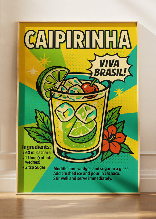 Caipirinha Pop Art Cocktail Poster & Canvas Print | Viva Brasil Retro Bar Wall Art