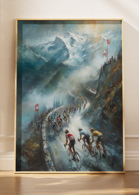 Epic Alpine Cycling Poster & Canvas Art Print – Mountain Switchback Climb