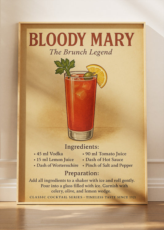 Bloody Mary Vintage Cocktail Poster & Canvas Print | The Brunch Legend Bar Wall Art