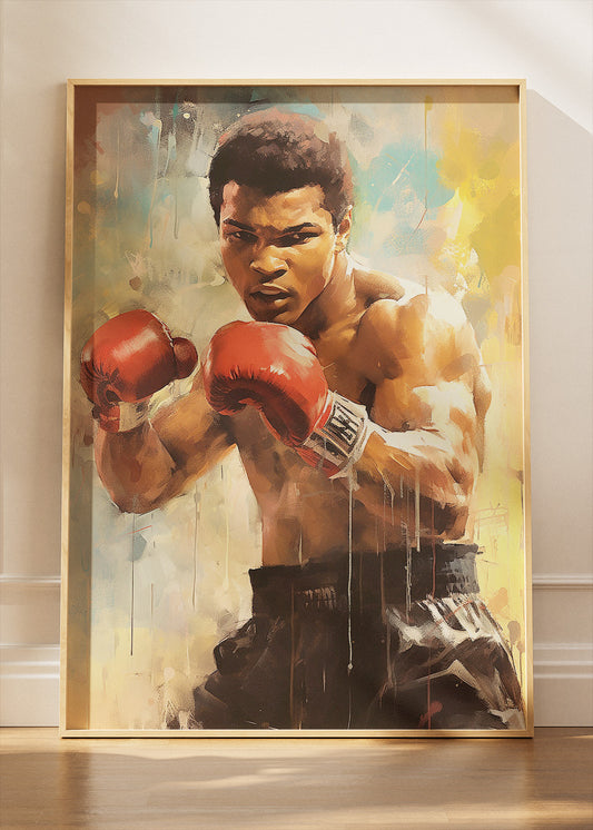Muhammad Ali Boxing Action Portrait Poster & Canvas Art Print – Power and Movement Wall Art