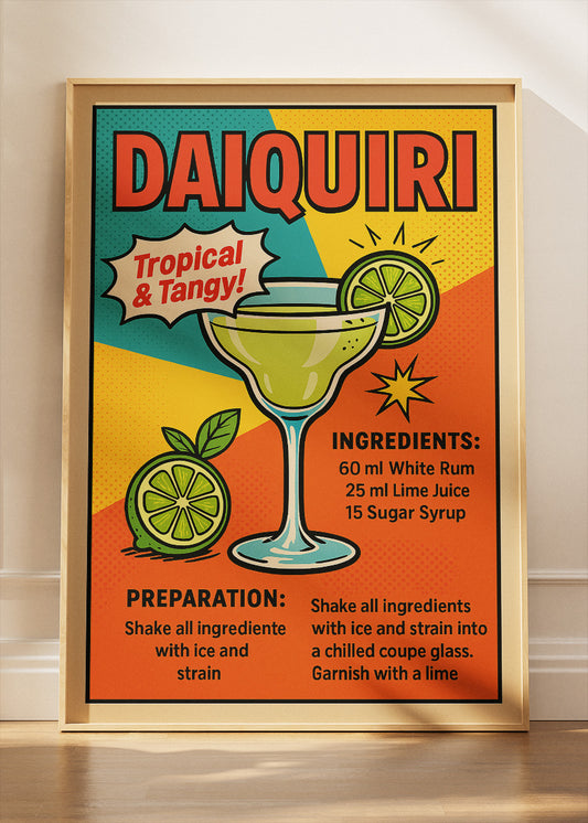 Daiquiri Pop Art Poster & Canvas Print | Retro Cocktail Recipe Wall Art