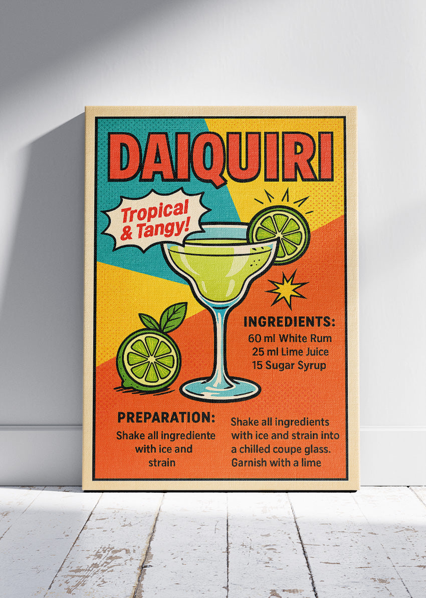 Daiquiri Pop Art Poster & Canvas Print | Retro Cocktail Recipe Wall Art