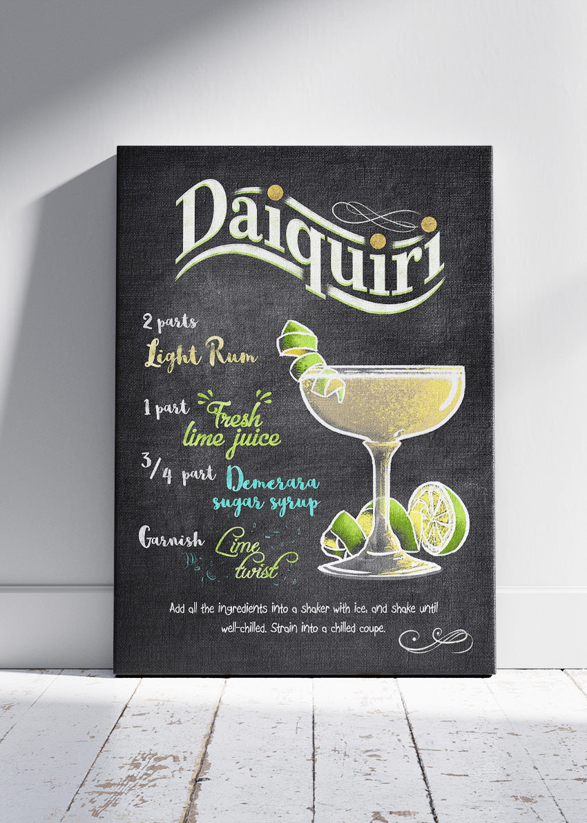 Daiquiri Vintage Poster & Canvas Print | Chalkboard Cocktail Recipe Wall Art