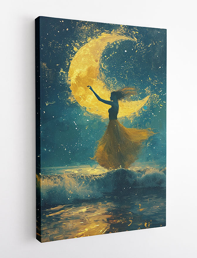 Dancing Under the Moon – Dreamy Fantasy Night Canvas Art & Poster Print – T1057 – AiPrintLab