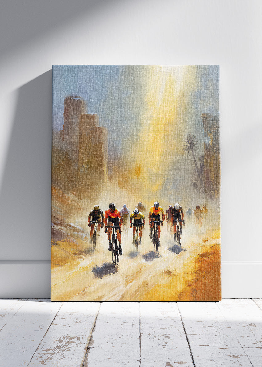 Desert City Cycling Poster & Canvas Art Print – Sunlit Endurance Ride