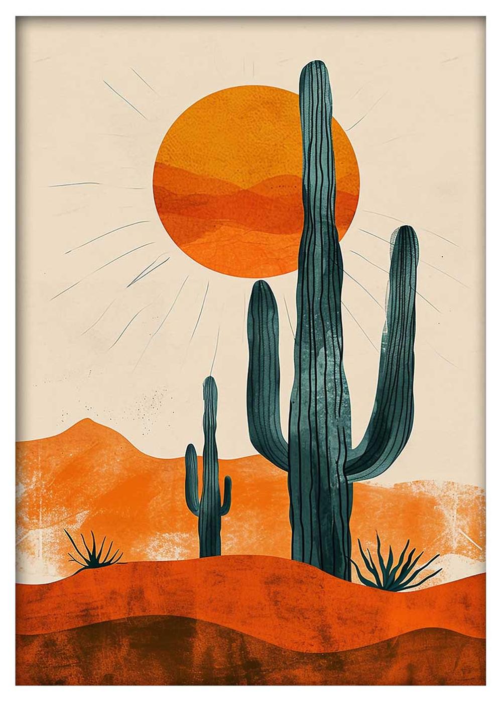 Desert Sunset Cactus Canvas Art & Poster – T621 – AiPrintLab