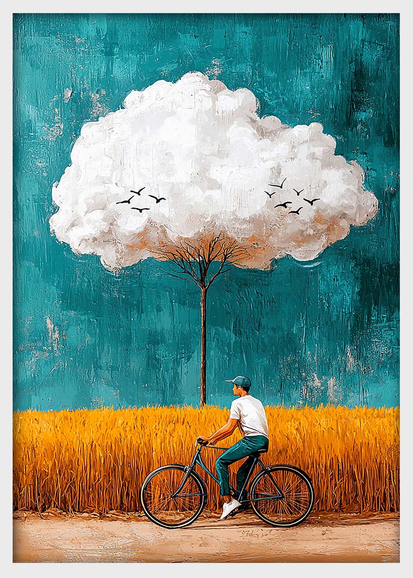 Dream Tree & Bicycle Ride – Whimsical Surreal Canvas & Poster Print – T1430 –