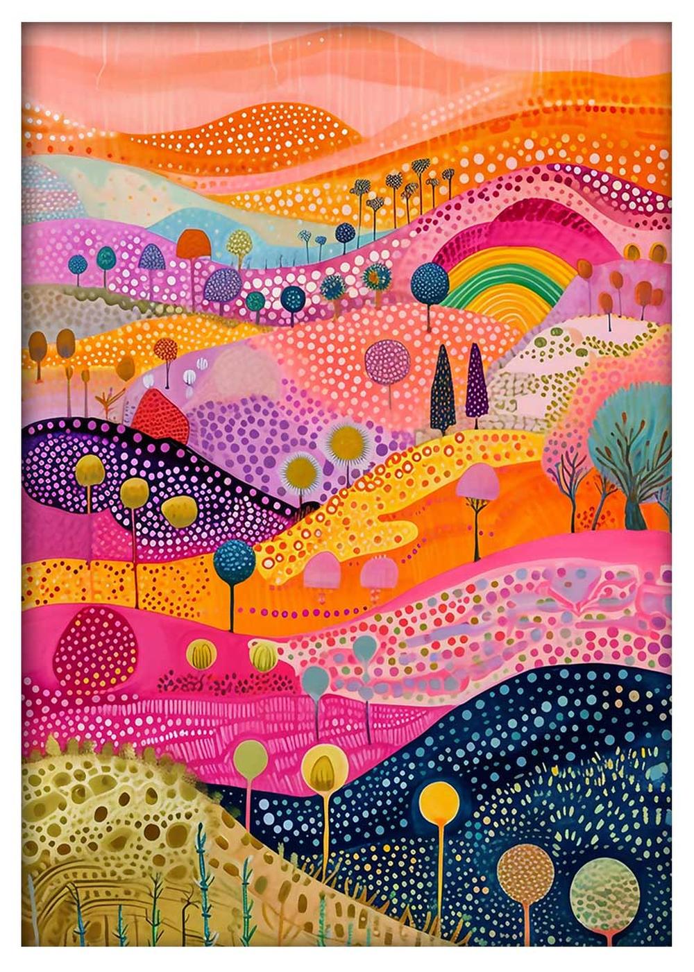 Dreamland Hills – Whimsical Rainbow Landscape Canvas & Poster Art – T817 – AiPrintLab