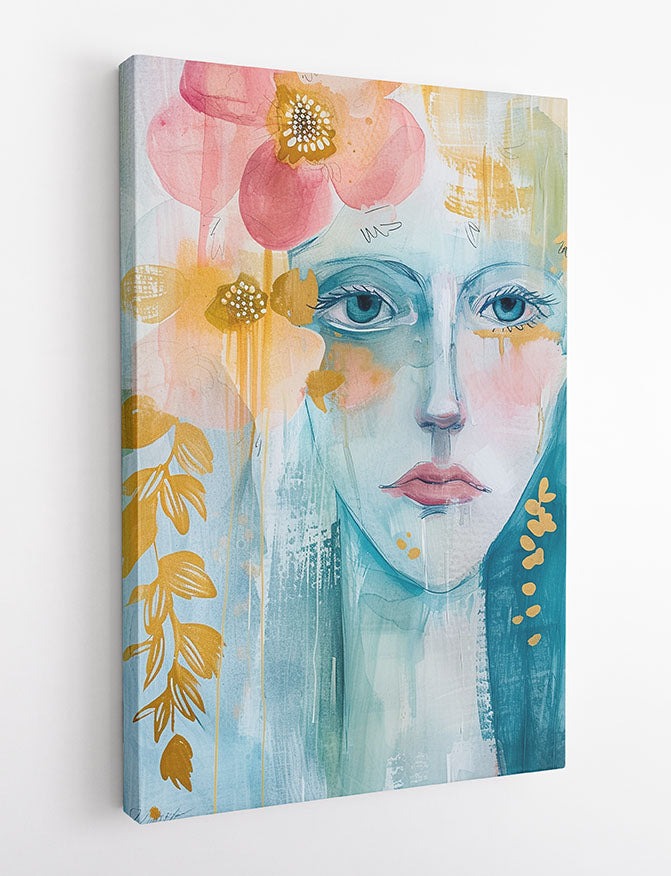 Dreamy Floral Woman – Watercolor Portrait Canvas Wall Art – T960 – AiPrintLab