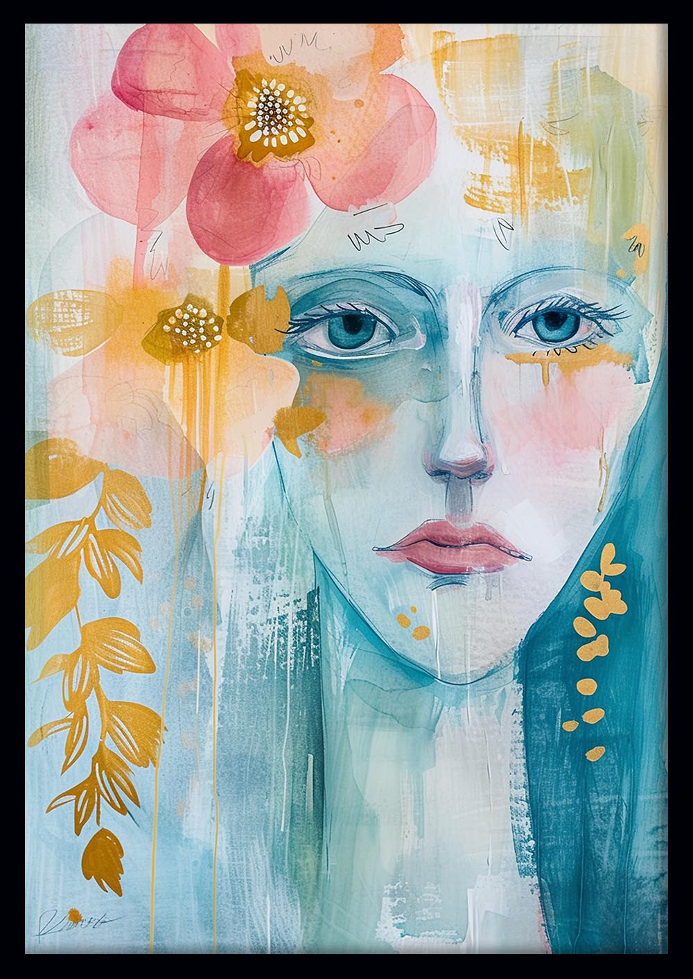 Dreamy Floral Woman – Watercolor Portrait Canvas Wall Art – T960 – AiPrintLab