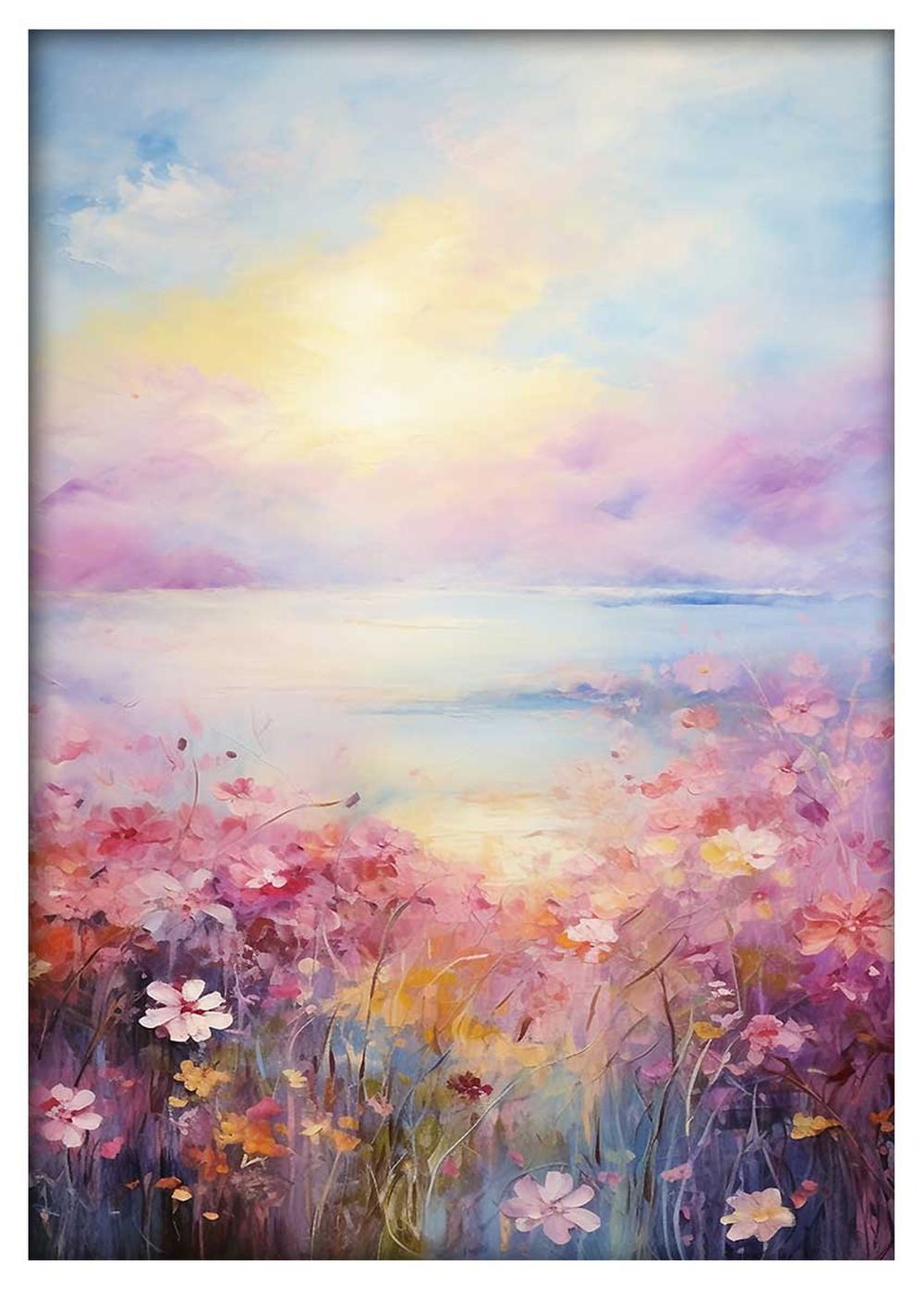 Dreamy Sunset Wildflower Canvas Art & Poster – T617 – AiPrintLab
