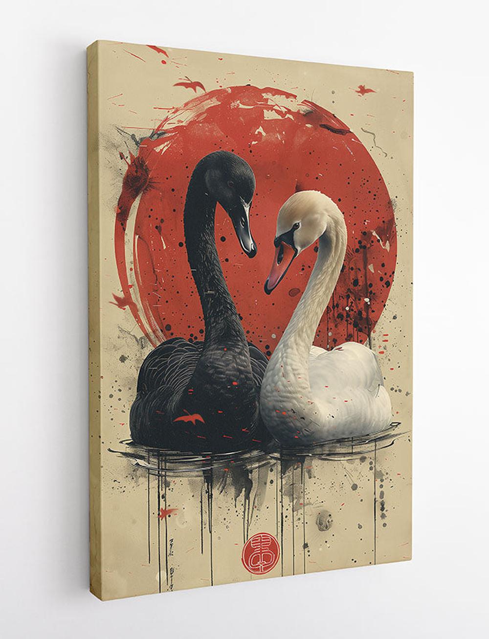 Dual Swans Harmony – Black & White Swan Yin-Yang Canvas Wall Art – T869 – AiPrintLab