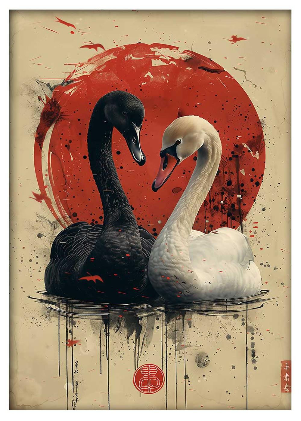 Dual Swans Harmony – Black & White Swan Yin-Yang Canvas Wall Art – T869 – AiPrintLab