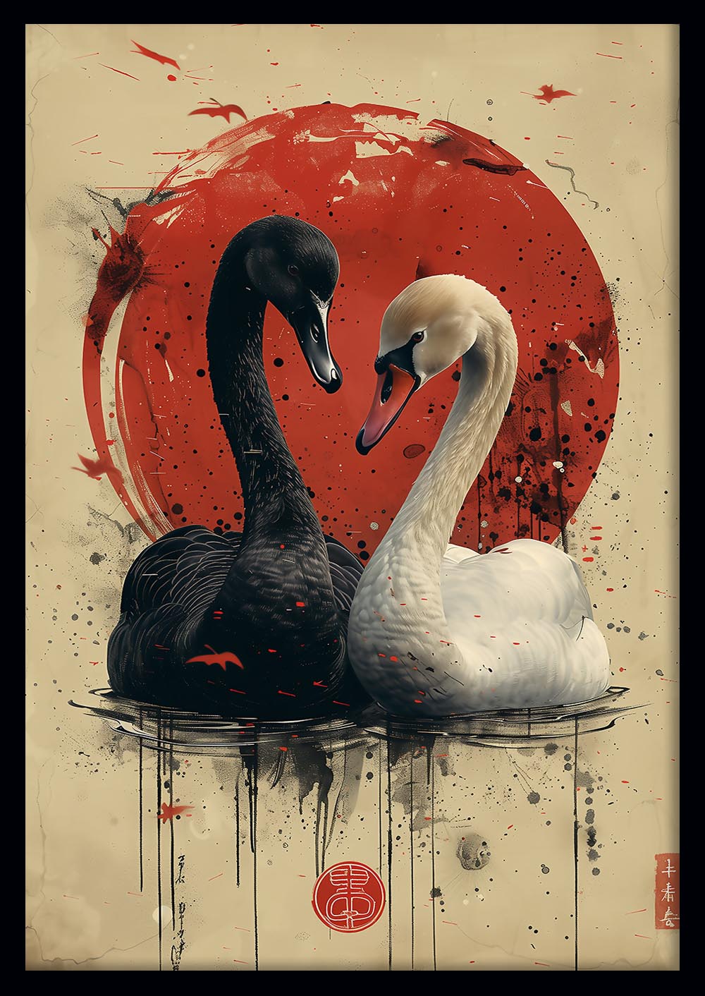 Dual Swans Harmony – Black & White Swan Yin-Yang Canvas Wall Art – T869 – AiPrintLab