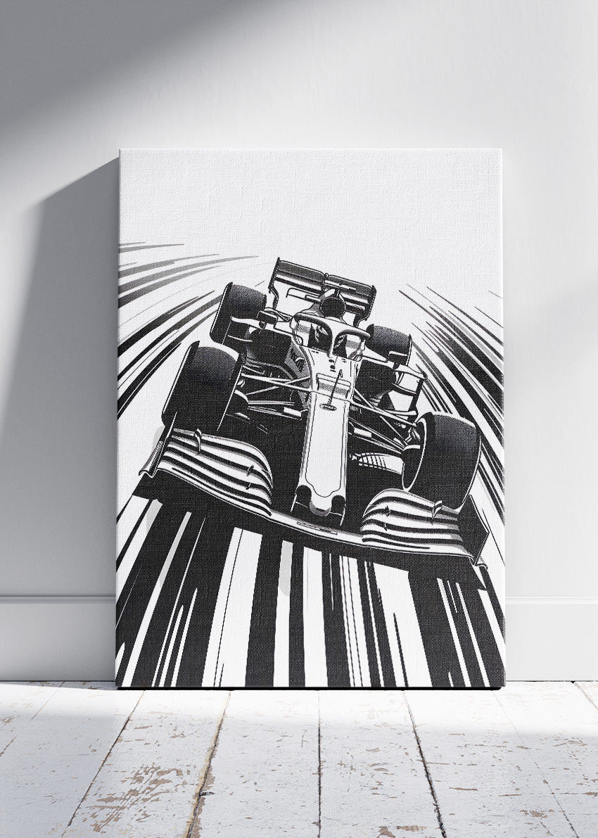 Formula One Monochrome Poster & Canvas Print | Minimal Black & White Motorsport Wall Art