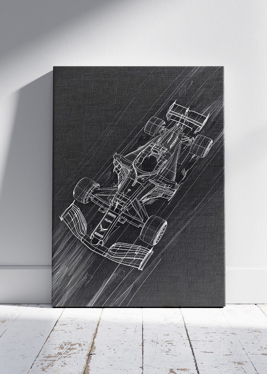 Formula 1 Technical Blueprint Wall Art Poster & Canvas | Minimalist F1 Car Design Print